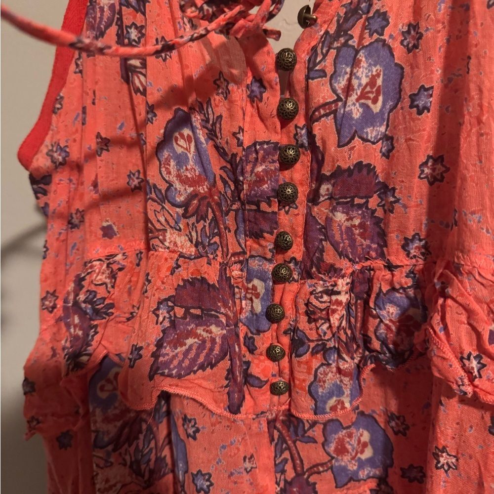Intamately Free People Sunrise Nightie in Carnation Coral Floral Ruffle Dress - Picture 5 of 7
